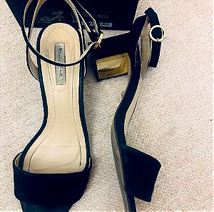 Fancy black suede heeled sandals