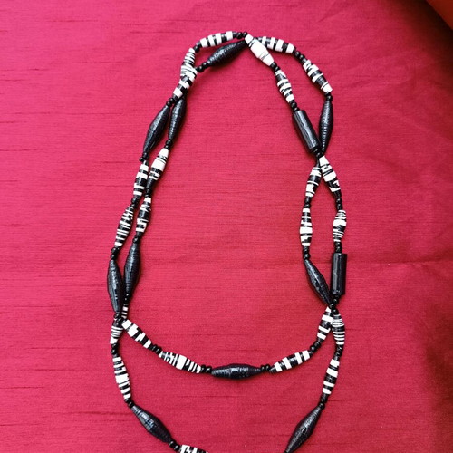 Handmade necklace new with paper beads and resin coating 100 cm