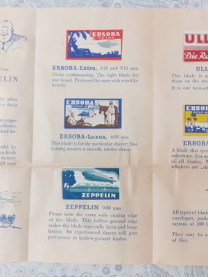 Promotional leaflet with five razor blades from the 1960s like new