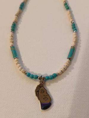 Necklace 329 new handmade, beige and turquoise