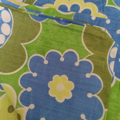 Cotton duvet cover new with retro floral design in blue and green