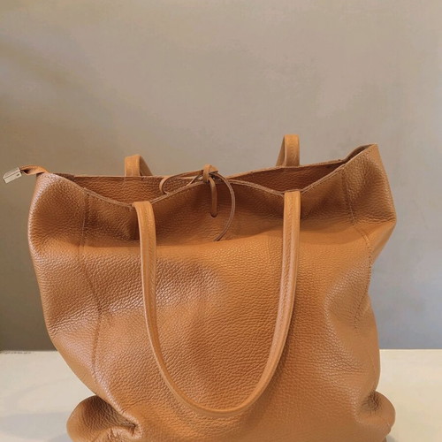Tote bag hand-held new, large leather in tan color