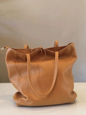 Tote bag hand-held new, large leather in tan color