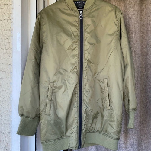 Kendall + Kylie women's oversize long bomber jacket khaki like new