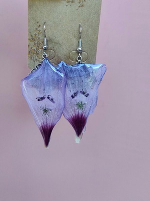 Floral earrings handmade with hibiscus petals purple