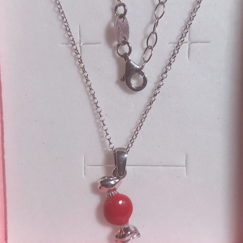 Silver children's necklace 925° with red enamel candy pendant new