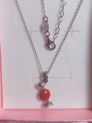 Silver children's necklace 925° with red enamel candy pendant new