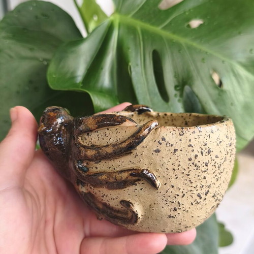 Handmade ceramic octopus cup with handle