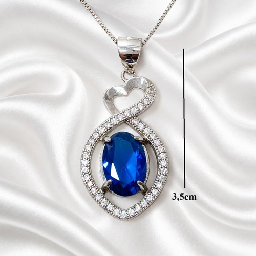 Handmade Gianniotiko Necklace 925 Silver with Sapphire and Zircon