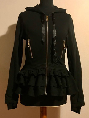 Rossodisera women's jacket with hood and ruffles used, black, size M