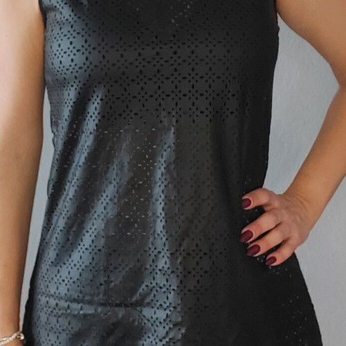 Sleeveless black top with leatherette and lace like new