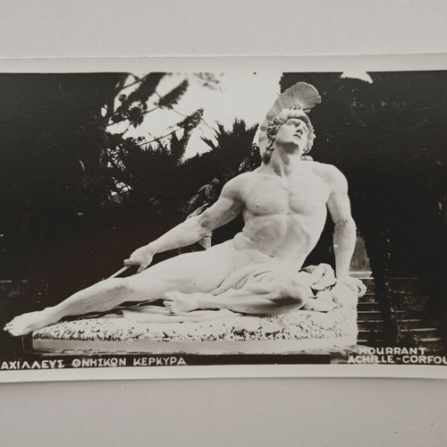 Postcard "Achilles Dying - Corfu" used, black and white