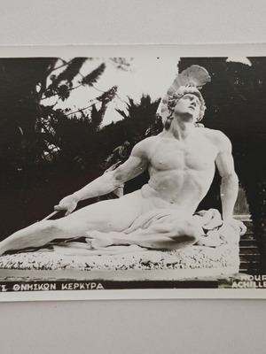 Postcard "Achilles Dying - Corfu" used, black and white