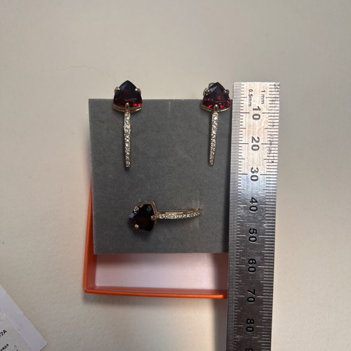 585 Gold Jewelry Set with Natural Garnets, Sapphires and Diamonds, New