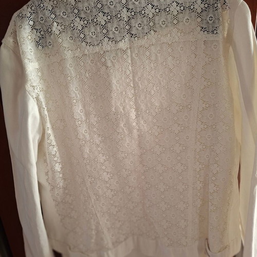 Anna Riska linen skirt and cotton denim jacket set with lace, like new