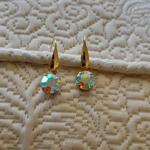 Earrings with iridescent crystal new, gold-plated steel 316