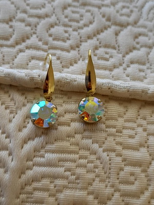 Earrings with iridescent crystal new, gold-plated steel 316