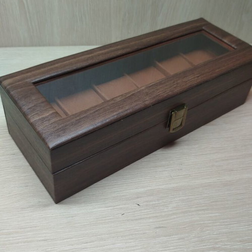 Watch storage case new, brown with 6 compartments