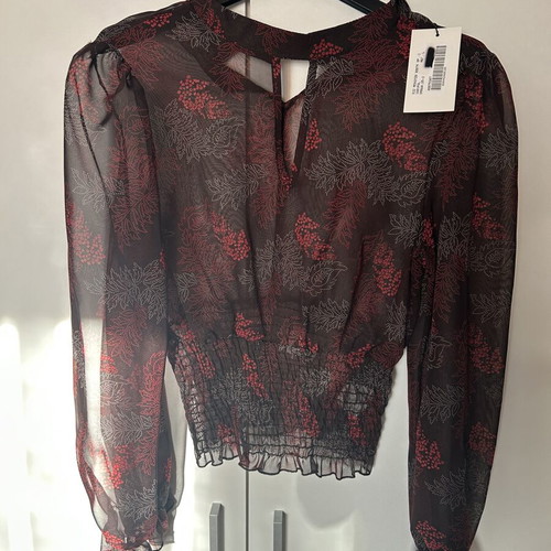 Anel women's blouse new with tag, black with red and white floral pattern