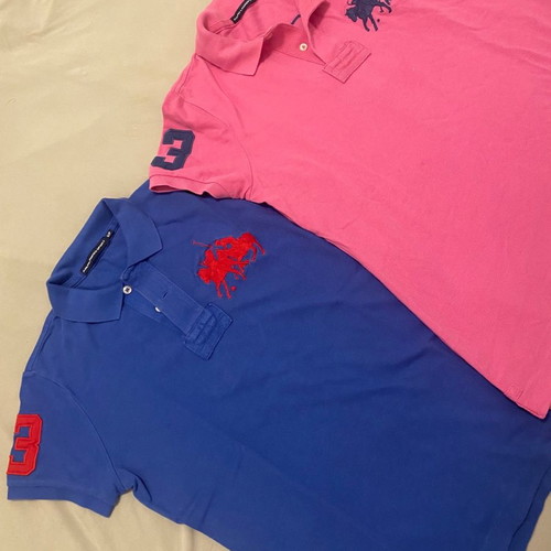 Ralph Lauren polo shirts used, blue and fuchsia, size S