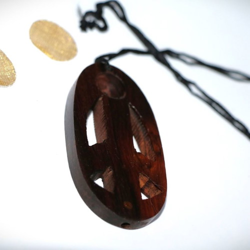 Wooden teak wood pendant necklace, new