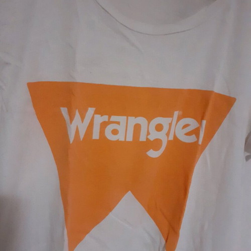 Wrangler white t-shirt like new with orange logo, size S