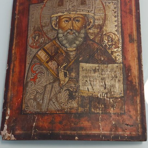 Old Russian icon painting Saint Nicholas, large 40x32 cm