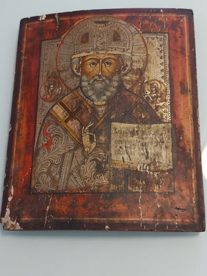 Old Russian icon painting Saint Nicholas, large 40x32 cm