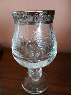 Murano Medici 6 καινούργια ποτήρια λικέρ με πλατινένιο χείλος και φυτικά μοτίβα