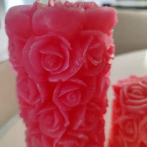 3D Rose Candles, Set of 2, Soft Pink