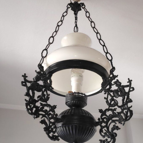 Antique ceiling lamp lamp, with opaline glass