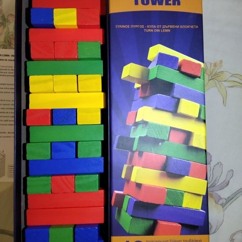 Tumblin' Tower game new, 48 colorful wooden pieces