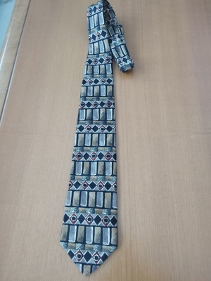 Vintage Theo men's tie extra long 1.55 m, like new, brown geometric pattern