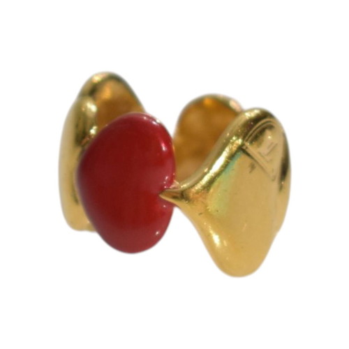 Louis Vuitton Sweet Monogram gold ring with red enamel hearts, size S