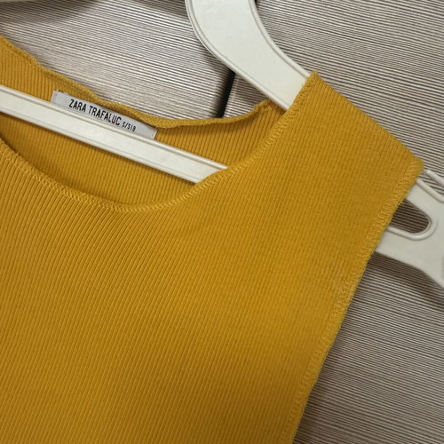 Zara yellow orange ribbed cotton cropped tank top