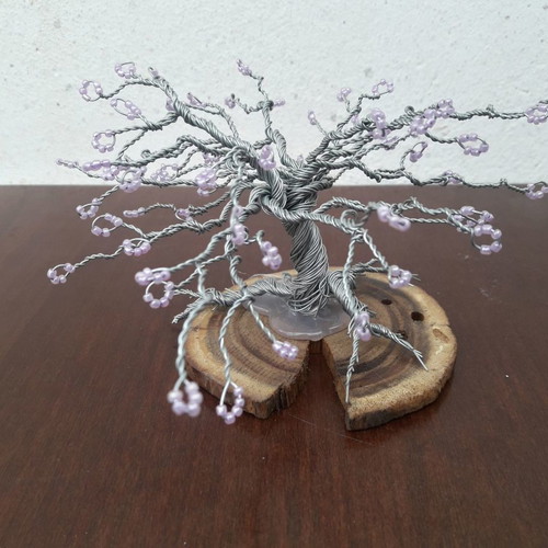 Decorative tree made of wire and beads on wooden base new