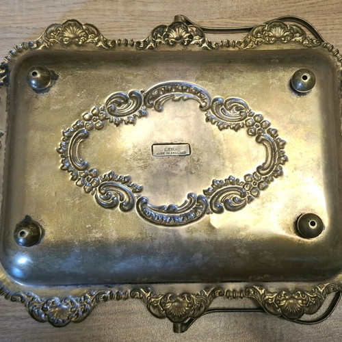 EPNS silver-plated tray used with handle and embossed 1950-60 design