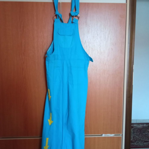 Vintage 1969 jumpsuit used, blue cotton with straps