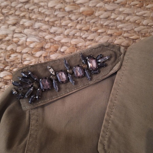 Zara women's khaki jacket used with zipper and buttons