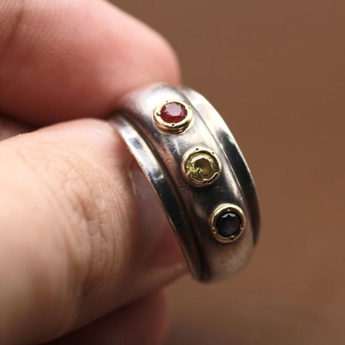 Silver gold ring 925/14k used, size 60