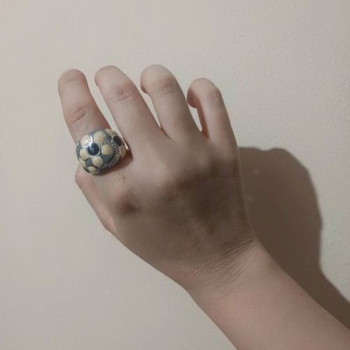 Silver 925 wide ring with enamel and zirconium new, size 57