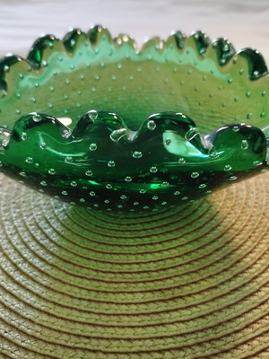 Murano glass ashtray bowl green vintage