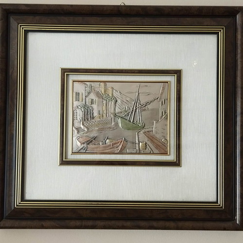 Decorative embossed sea landscape paintings set of 5, like new