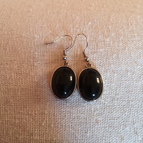 Black Onyx Earrings handmade, stainless steel