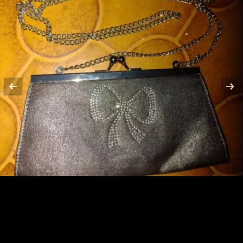 Evening clutch bag used, silver with chain shoulder strap