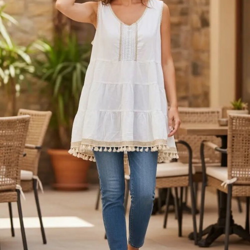 Indian cotton dress one size, new, white, boho style