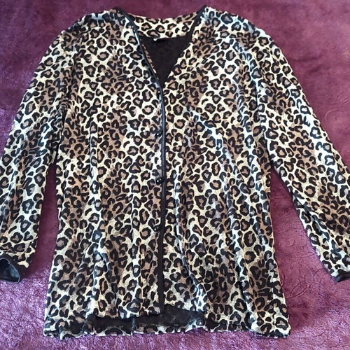 Rachel leopard print semi-transparent pajama top, size Large