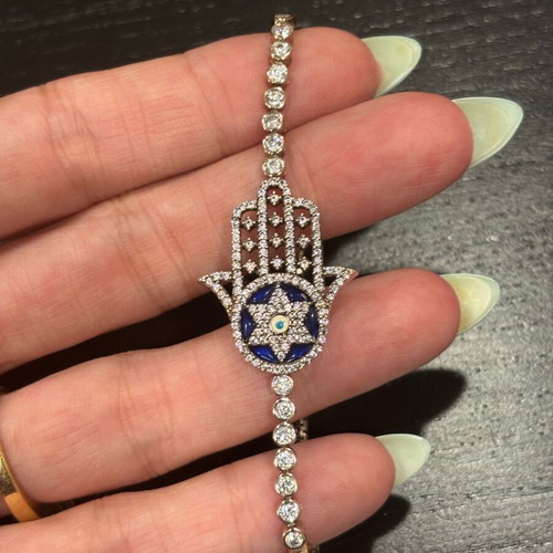 Hamsa bracelet with zircon adjustable strap like new