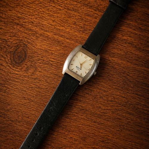 Boccia Titanium ladies watch used, silver, leather strap