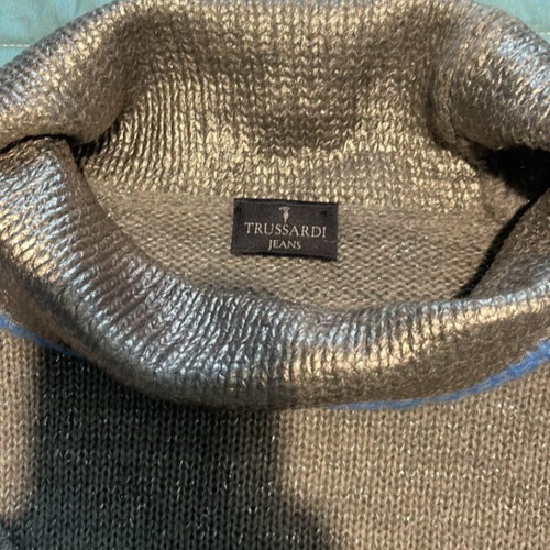 Trussardi sweater with unique inner collar, new, gray and silver